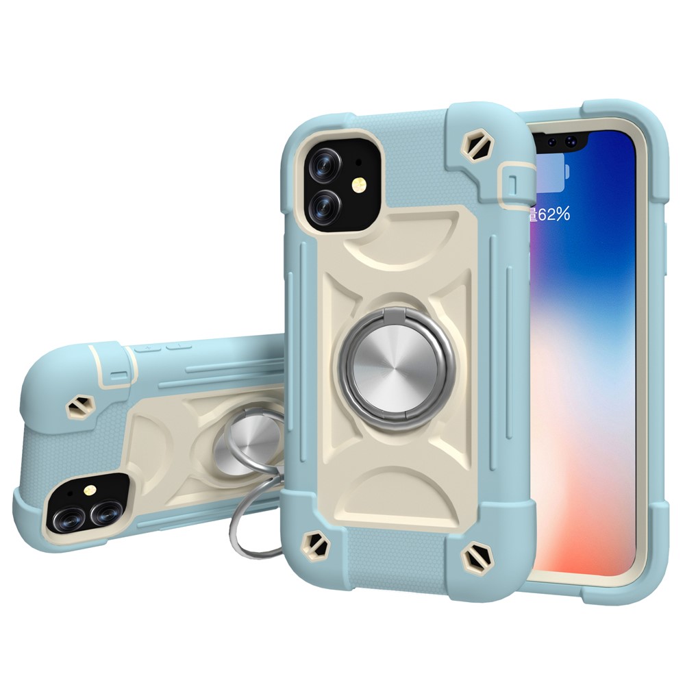 PC + Silicone Phone Case Multi-Color 3-in-1 Built-in Magnetic Metal Plate Drop-Resistant Corner Cushions Phone Protector for iPhone 11 6.1 inch - Ice Blue-2