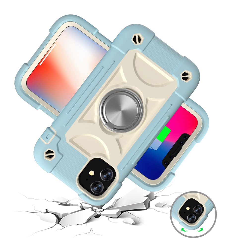 PC + Silicone Phone Case Multi-Color 3-in-1 Built-in Magnetic Metal Plate Drop-Resistant Corner Cushions Phone Protector for iPhone 11 6.1 inch - Ice Blue-4