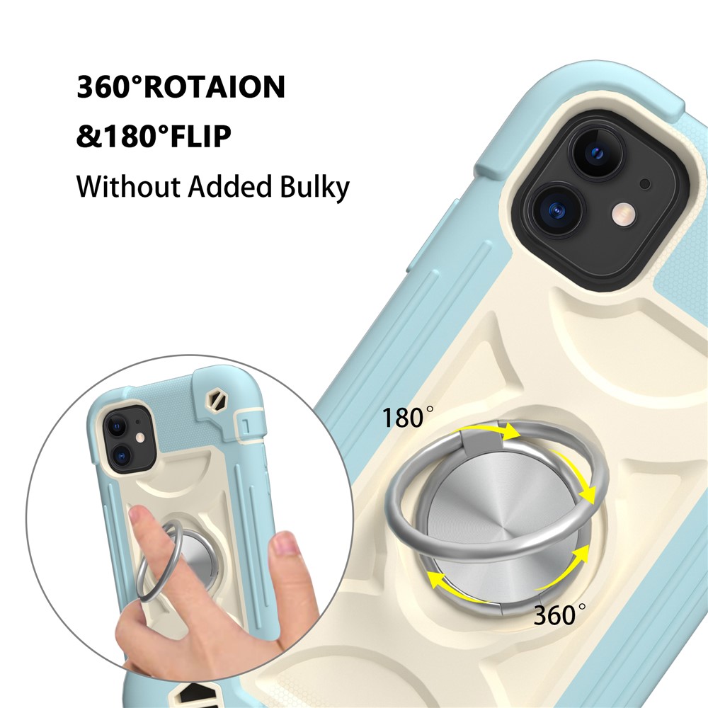 PC + Silicone Phone Case Multi-Color 3-in-1 Built-in Magnetic Metal Plate Drop-Resistant Corner Cushions Phone Protector for iPhone 11 6.1 inch - Ice Blue-5