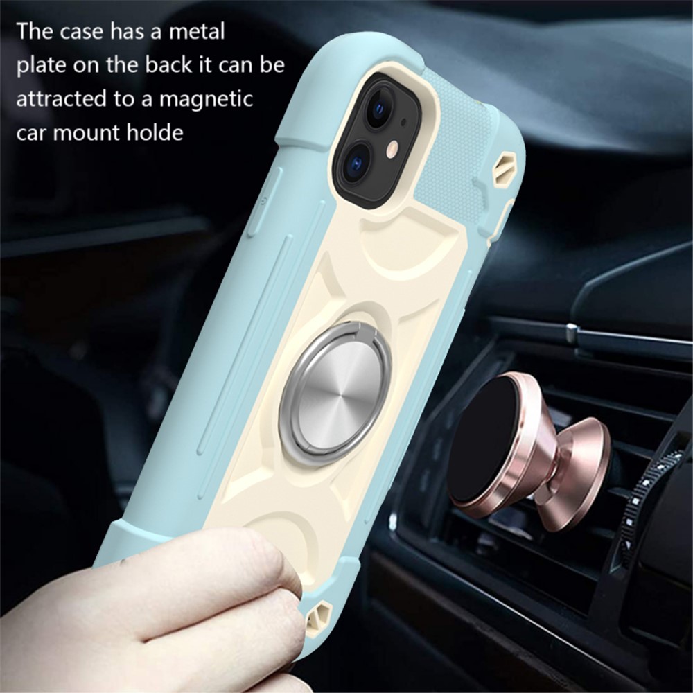 PC + Silicone Phone Case Multi-Color 3-in-1 Built-in Magnetic Metal Plate Drop-Resistant Corner Cushions Phone Protector for iPhone 11 6.1 inch - Ice Blue-6