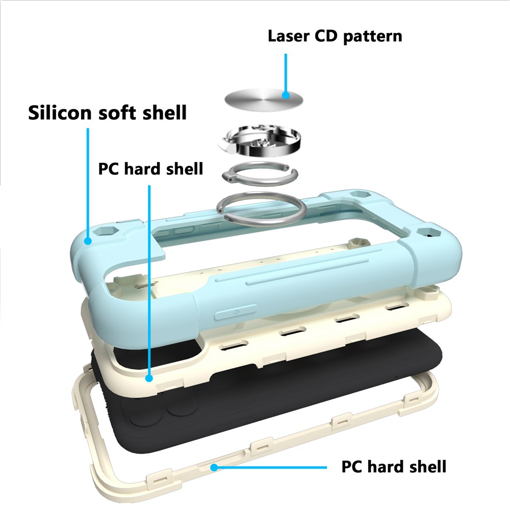PC + Silicone Phone Case Multi-Color 3-in-1 Built-in Magnetic Metal Plate Drop-Resistant Corner Cushions Phone Protector for iPhone 11 6.1 inch - Ice Blue-7
