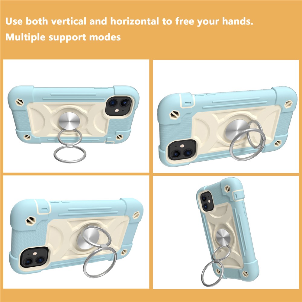 PC + Silicone Phone Case Multi-Color 3-in-1 Built-in Magnetic Metal Plate Drop-Resistant Corner Cushions Phone Protector for iPhone 11 6.1 inch - Ice Blue-8