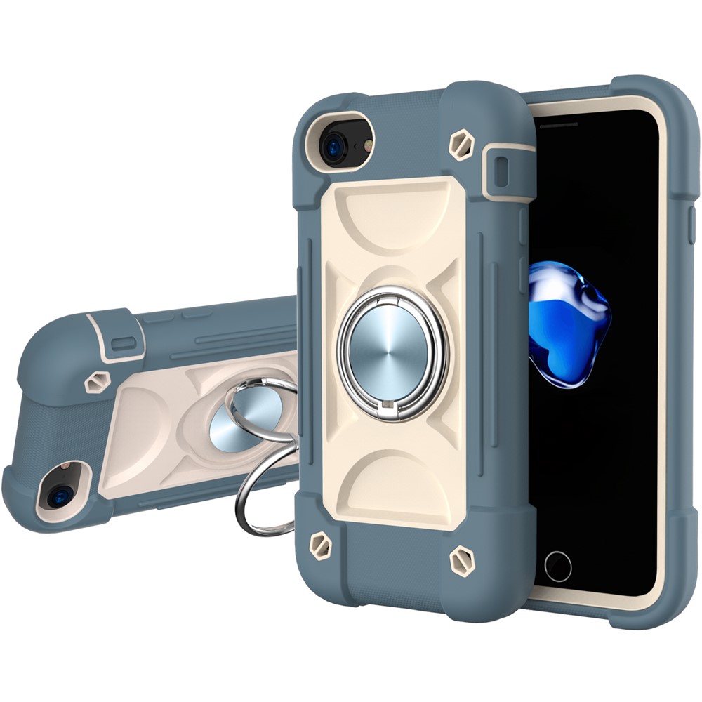 3-in-1 PC + Silicone Phone Case Anti-Collision Phone Protector with Built-in Magnetic Metal Plate for iPhone SE (2nd Generation)/8 4.7 inch/7 4.7 inch/6 4.7-inch - Daisy Blue-2