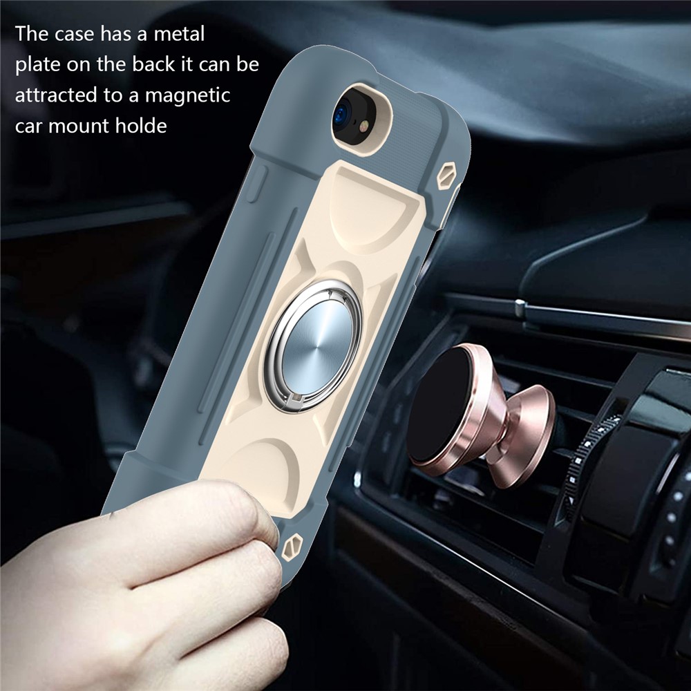 3-in-1 PC + Silicone Phone Case Anti-Collision Phone Protector with Built-in Magnetic Metal Plate for iPhone SE (2nd Generation)/8 4.7 inch/7 4.7 inch/6 4.7-inch - Daisy Blue-7