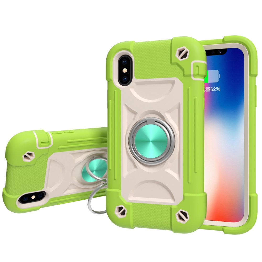 PC + Silicone Cushioned Phone Case 3-in-1 Shock-Absorbed Phone Protector with Built-in Magnetic Metal Plate for iPhone X/XS 5.8 inch - Lime-2