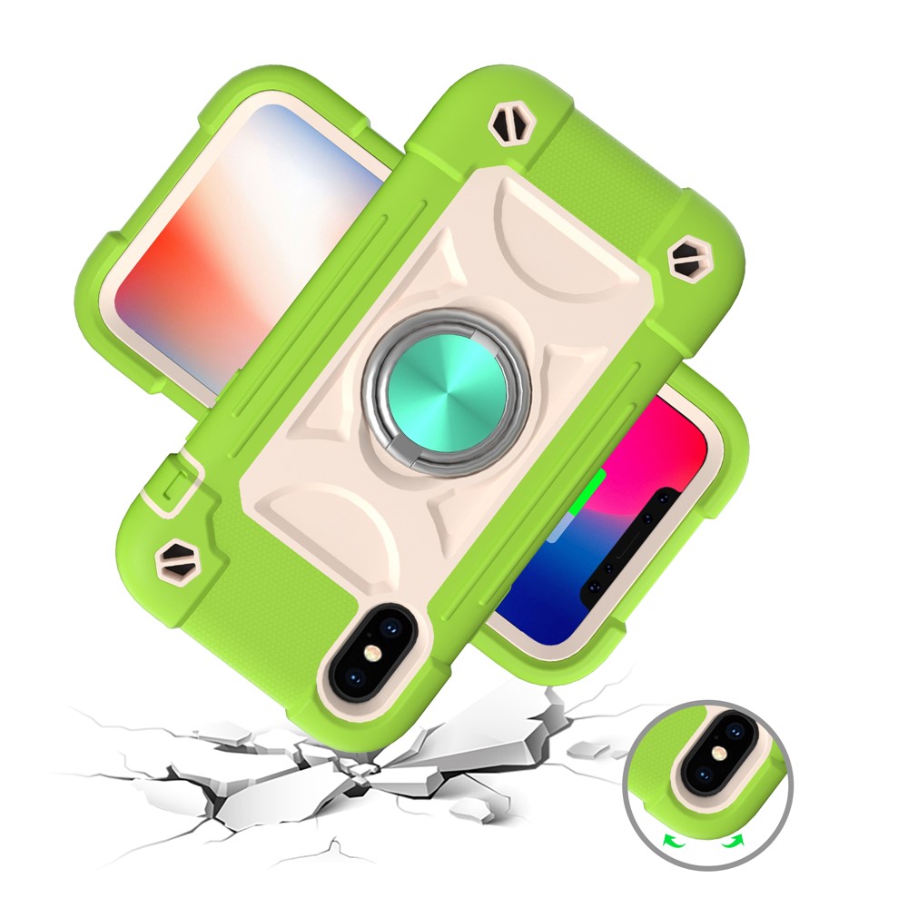 PC + Silicone Cushioned Phone Case 3-in-1 Shock-Absorbed Phone Protector with Built-in Magnetic Metal Plate for iPhone X/XS 5.8 inch - Lime-4