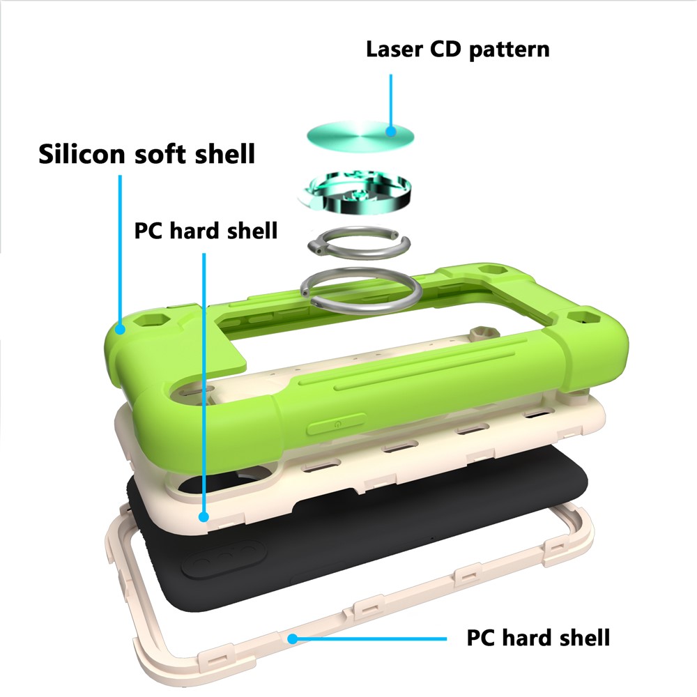 PC + Silicone Cushioned Phone Case 3-in-1 Shock-Absorbed Phone Protector with Built-in Magnetic Metal Plate for iPhone X/XS 5.8 inch - Lime-7