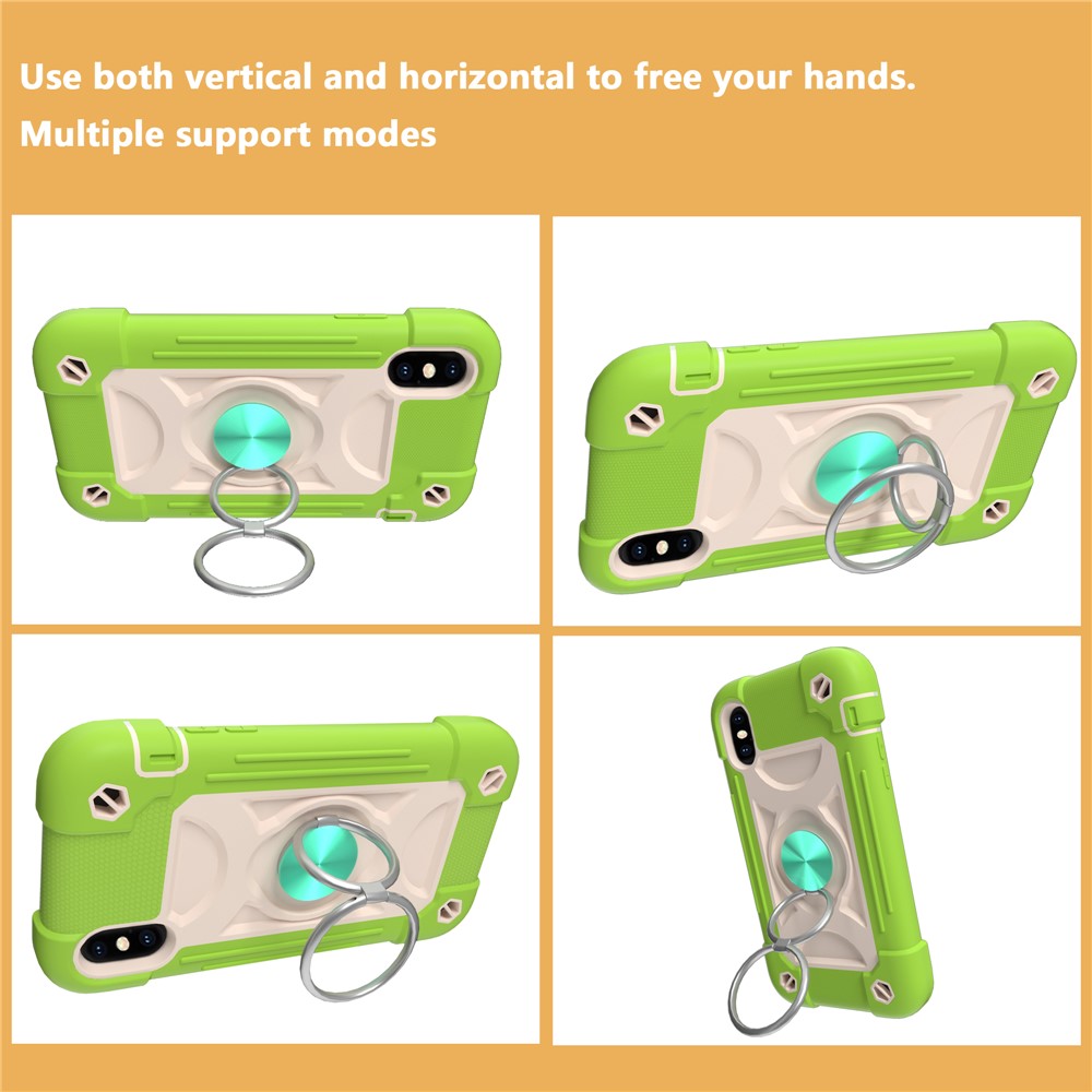 PC + Silicone Cushioned Phone Case 3-in-1 Shock-Absorbed Phone Protector with Built-in Magnetic Metal Plate for iPhone X/XS 5.8 inch - Lime-8