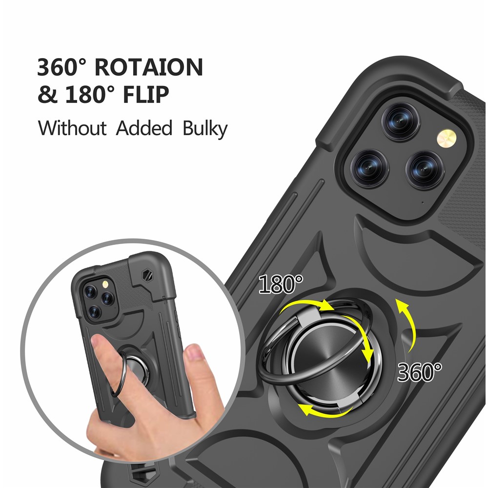 PC + Silicone Phone Case Multi-Color 3-in-1 Built-in Magnetic Metal Plate Phone Protector for iPhone 12 Pro Max 6.7 inch - Black/Black-5