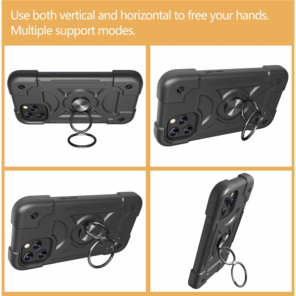 PC + Silicone Phone Case Multi-Color 3-in-1 Built-in Magnetic Metal Plate Phone Protector for iPhone 12 Pro Max 6.7 inch - Black/Black-7