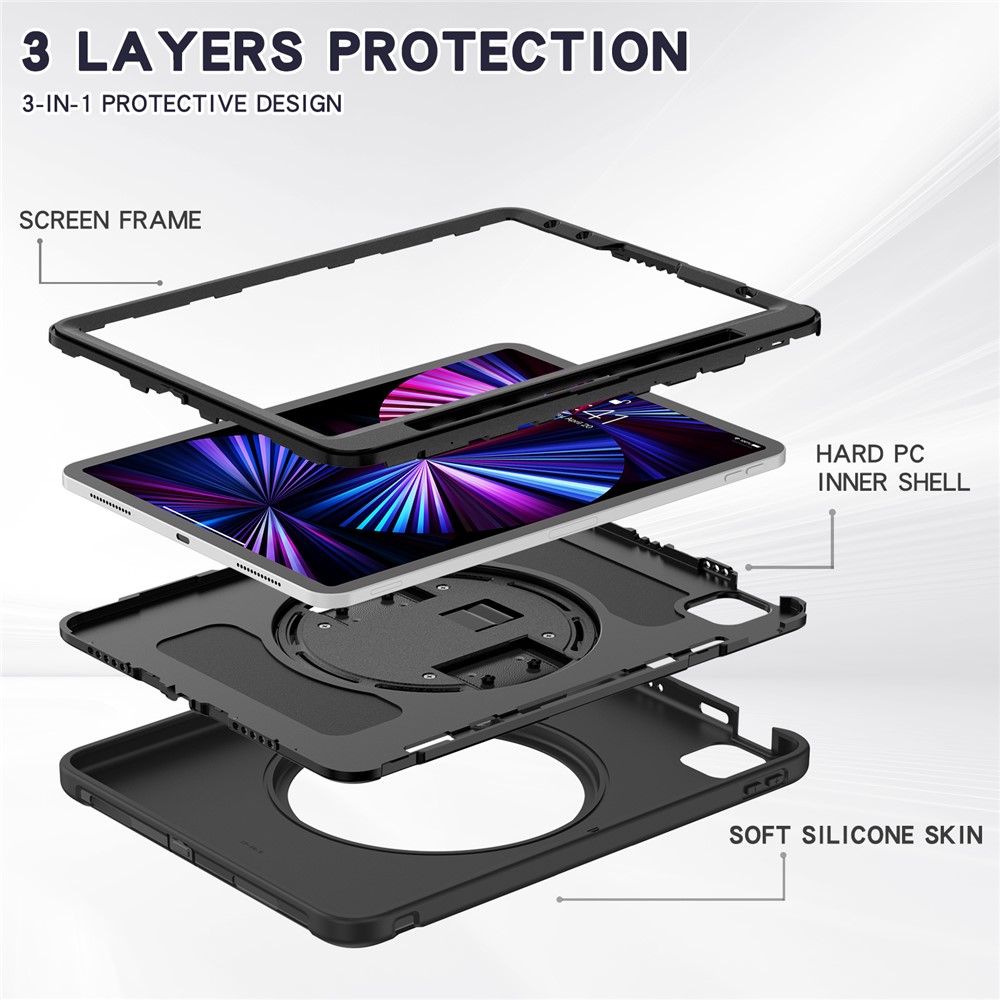 Hand Strap Design PC + TPU Anti-fall Tablet Protective Case Cover with Rotary Kickstand for iPad Pro 11-inch (2021)/(2020)/(2018)/iPad Air (2020) - Black-2