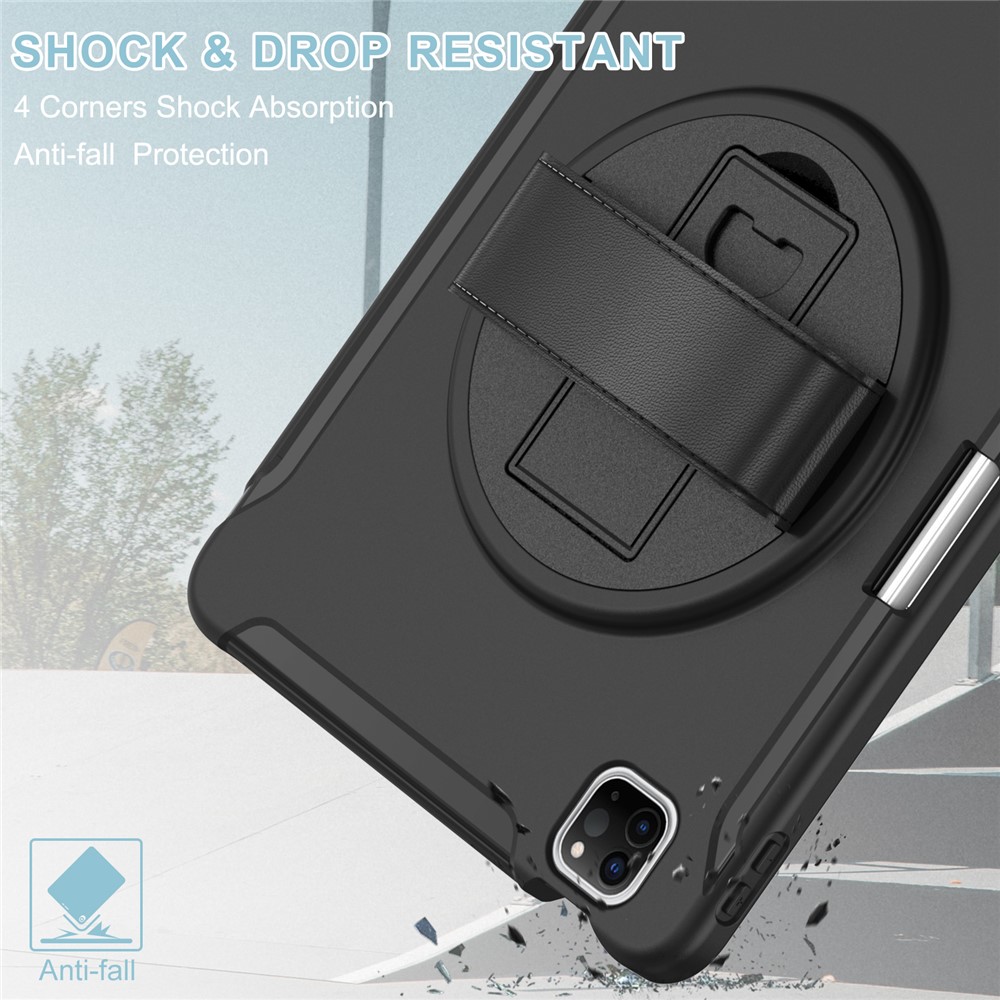 Projeto de Correia Manual PC + Silicone Anti-fall Tablet Protetive Case Tampa Com Kickstand Rotary Para Ipad Pro 11 Polegadas (2021)/(2020)/(2018)/iPad Air (2020)/Air (2022) - Preto