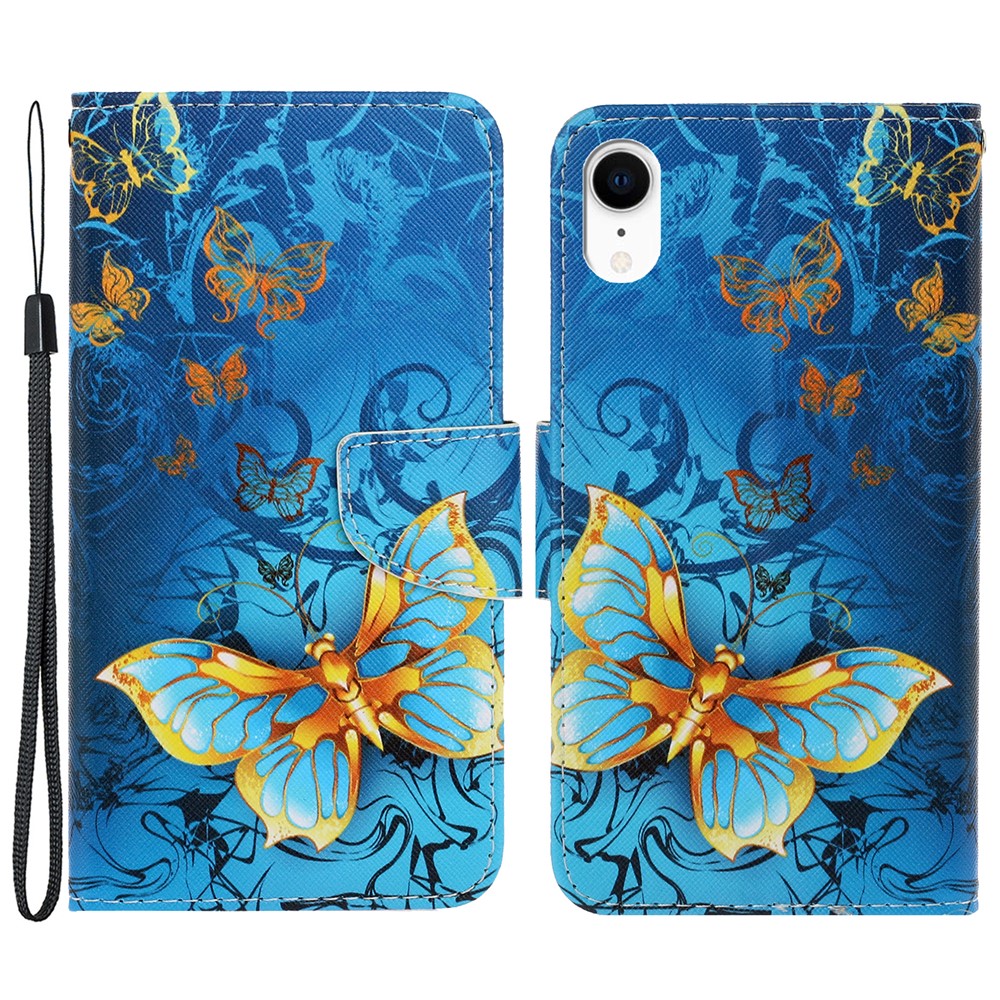 For iPhone XR 6.1 inch Phone Case Stylish Pattern Printing PU Leather Wallet Strong Magnetic Flip Stand Folio Phone Cover with Strap - Jewelry Butterfly