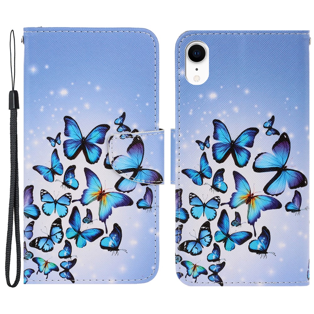For iPhone XR 6.1 inch Phone Case Stylish Pattern Printing PU Leather Wallet Strong Magnetic Flip Stand Folio Phone Cover with Strap - Butterflies