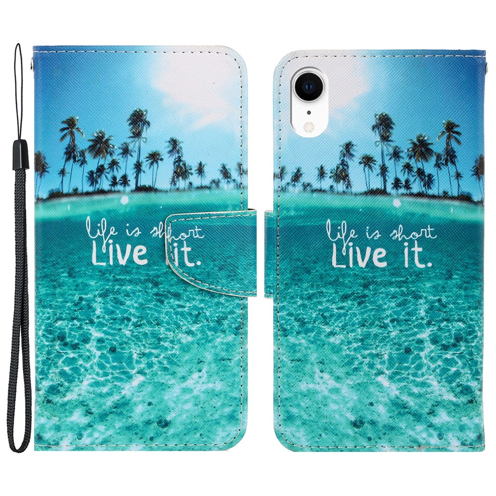 For iPhone XR 6.1 inch Phone Case Stylish Pattern Printing PU Leather Wallet Strong Magnetic Flip Stand Folio Phone Cover with Strap - Seaside Time
