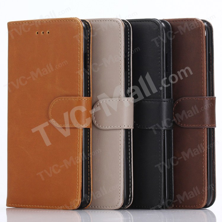 Retro Leather Wallet Stand Case for iPhone 7 Plus - Black-7