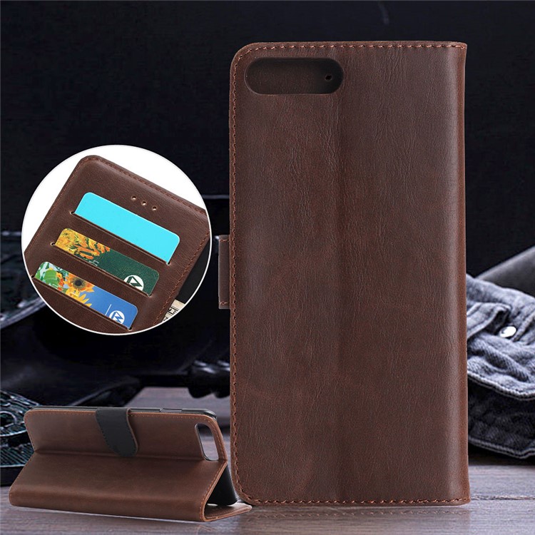 Retro Leather Wallet Stand Shell Case for iPhone 7 Plus - Coffee-1