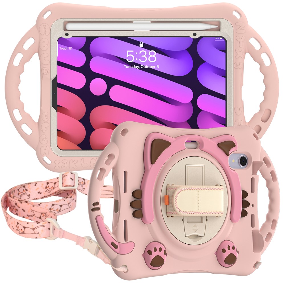 PC + Silicone Hybrid Cover Hand Band Design with Shoulder Strap and 360-Degree Rotary Kickstand Tablet Case for iPad mini (2021) - Pink-6