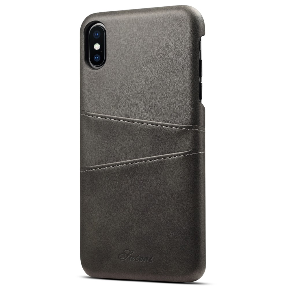 SUTENI PU Leather Coated PC Case Textured PU Leather Phone Protector with Card Holders Design for iPhone XS Max 6.5 inch - Black-2