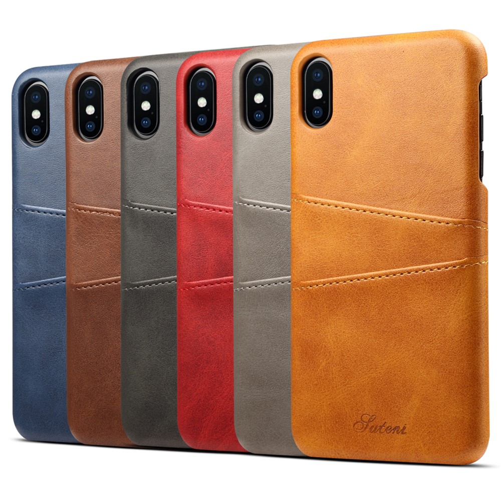SUTENI PU Leather Coated PC Case Textured PU Leather Phone Protector with Card Holders Design for iPhone XS Max 6.5 inch - Black-6