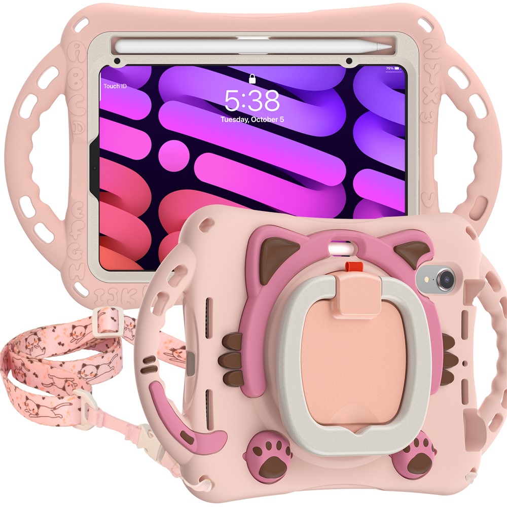 Silicone + PC Tablet Cover with Shoulder Strap 360-Degree Rotary Kickstand Anti-Drop and Anti-Impact Tablet Protective Case for iPad mini (2021) - Pink-4