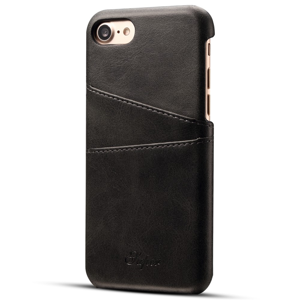 SUTENI PU Leather Coated PC Case Super Tough Anti-Scratch Phone Protector with Card Holders Design for iPhone SE (2nd Generation)/8 Plus 5.5 inch/7 4.7 inch - Black-1