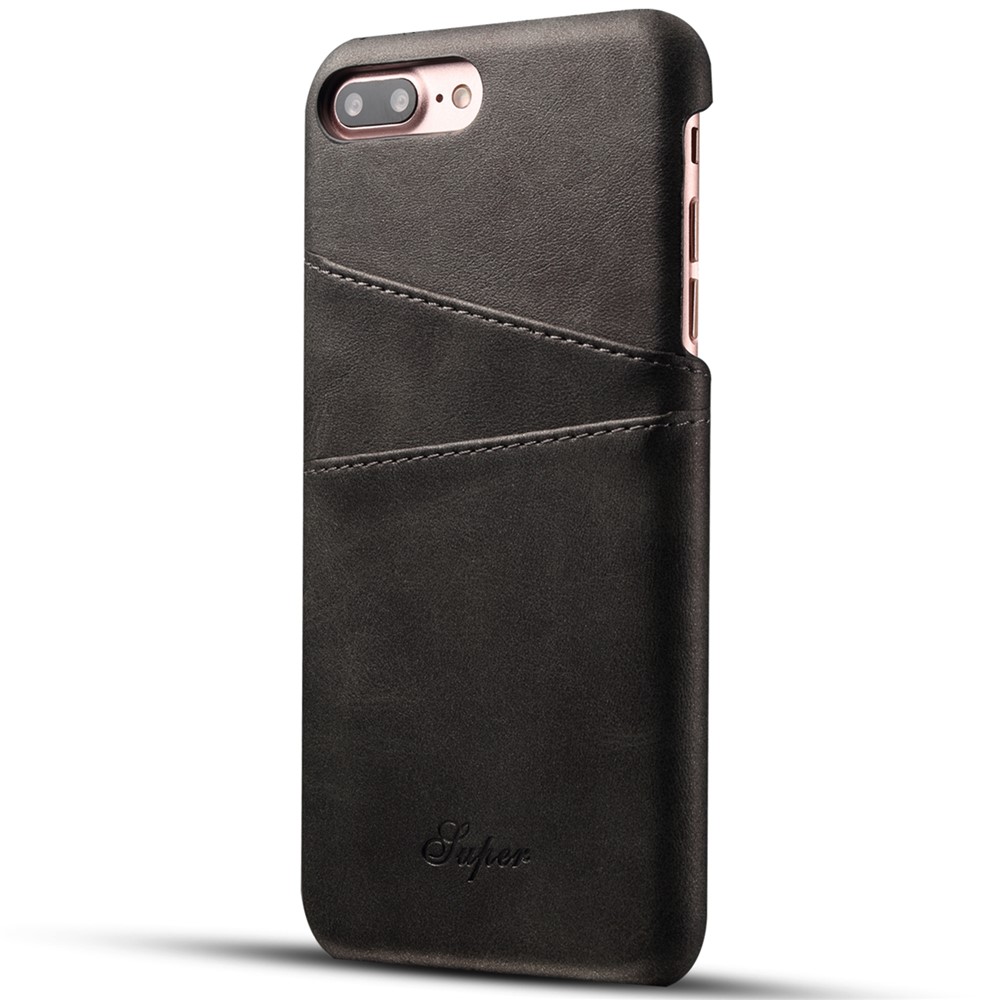 SUTENI PU Leather Coated PC Case Drop-Proof Phone Protector with Card Holders Design for iPhone 8 Plus 5.5 inch/7 Plus 5.5 inch - Black-1