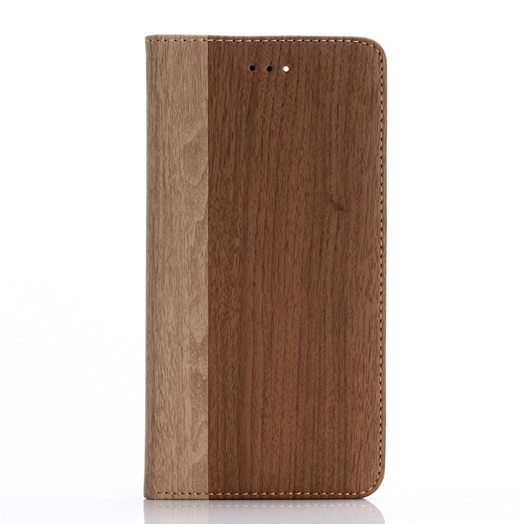 Wood Grain Leather Wallet Stand Case for iPhone 7 Plus - Brown-1