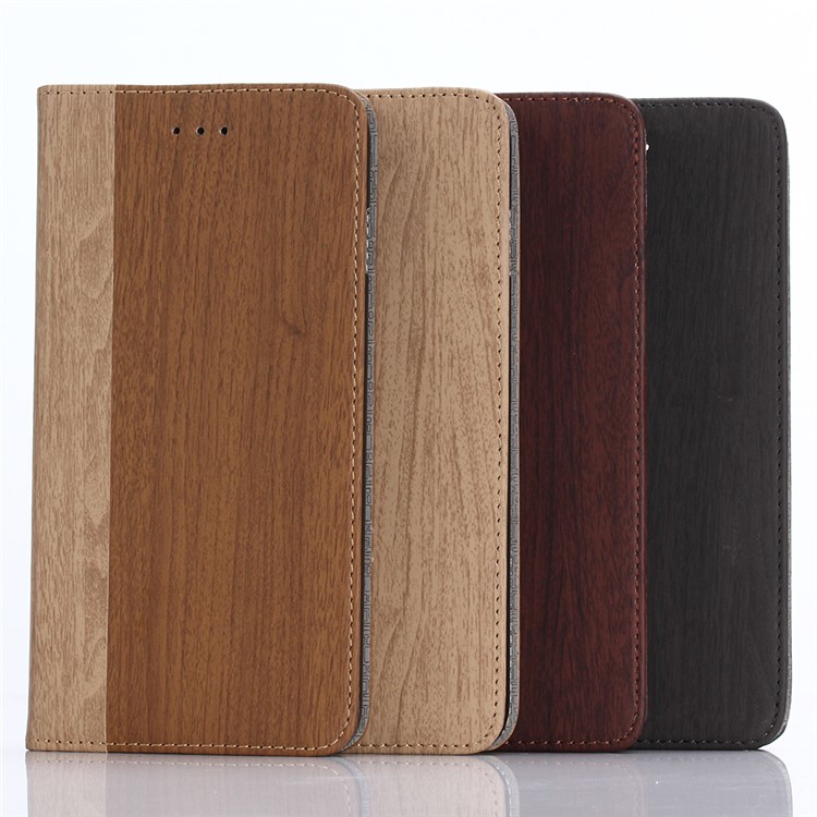 Wood Grain Leather Wallet Stand Case for iPhone 7 Plus - Brown-12