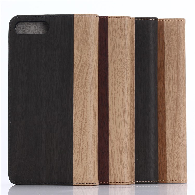 Wood Grain Leather Wallet Stand Case for iPhone 7 Plus - Brown-13