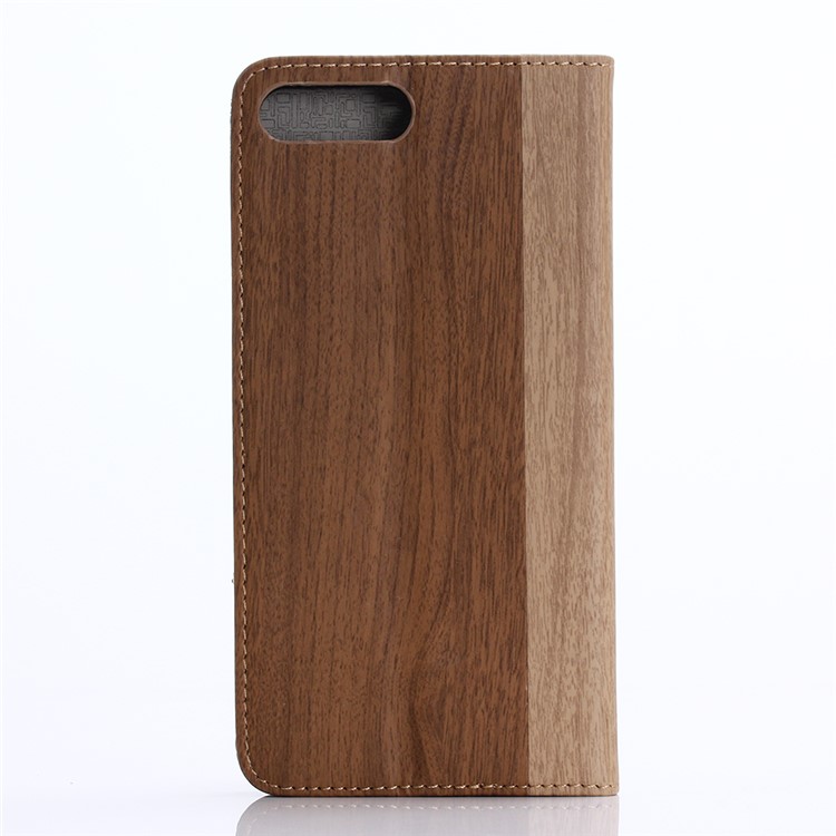 Wood Grain Leather Wallet Stand Case for iPhone 7 Plus - Brown-2