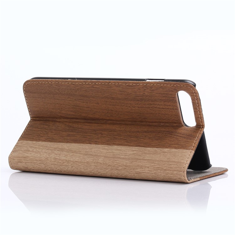 Wood Grain Leather Wallet Stand Case for iPhone 7 Plus - Brown-4