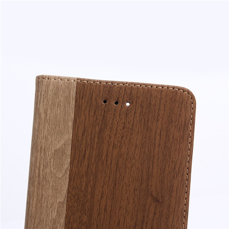 Wood Grain Leather Wallet Stand Case for iPhone 7 Plus - Brown-7