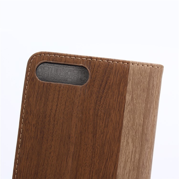 Wood Grain Leather Wallet Stand Case for iPhone 7 Plus - Brown-9