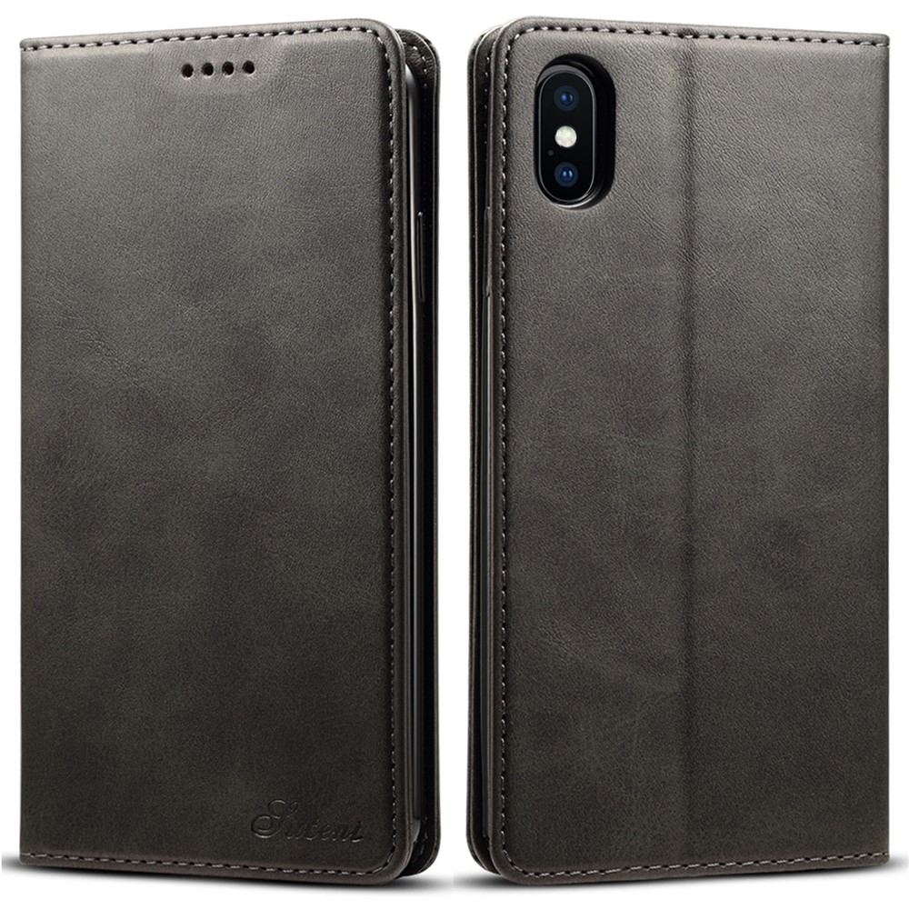 SUTENI Textured Surface Folio Flip Protective Case Wallet Magnetic Automatic Closing Leather Cover with Stand for iPhone XS Max 6.5 inch - Black