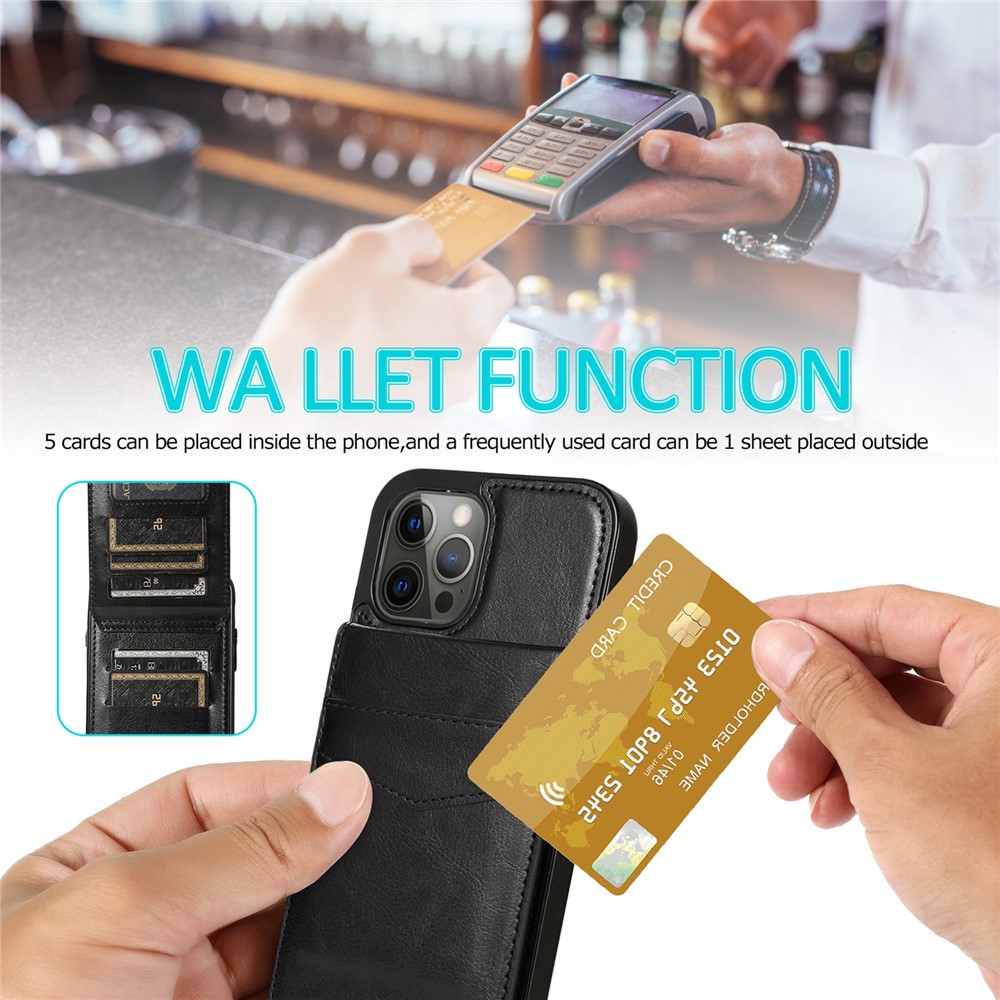 Drop Protection PU Leather Coated TPU Kickstand Multiple Card Slots Back Case for iPhone 13 Pro Max 6.7 inch - Black-7