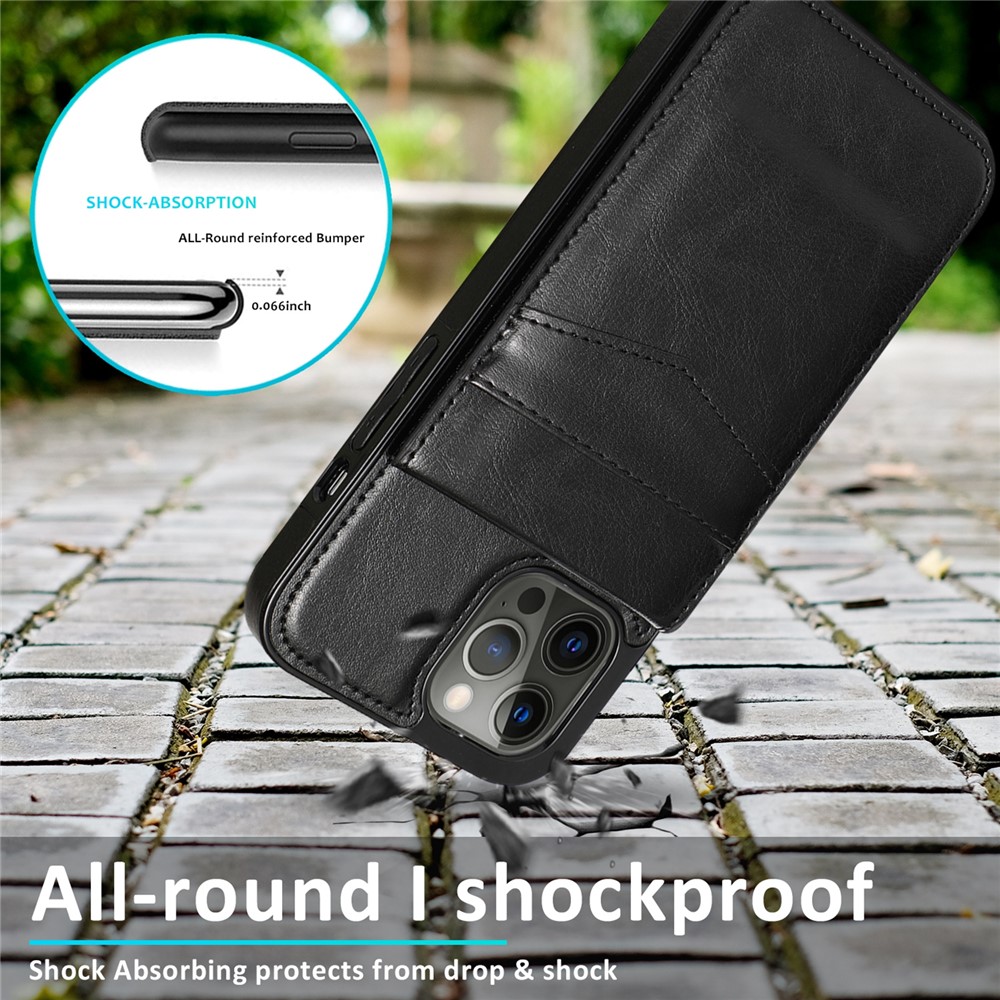 Drop Protection PU Leather Coated TPU Kickstand Multiple Card Slots Back Case for iPhone 13 Pro Max 6.7 inch - Black-8