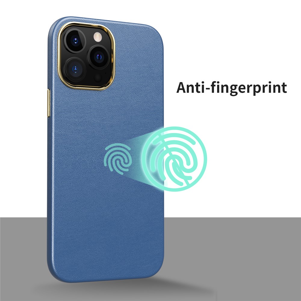 Leather Texture TPU + PC Dual-layer Hybrid Cover Electroplating Phone Case for iPhone 13 Pro Max 6.7 inch - Sapphire-7