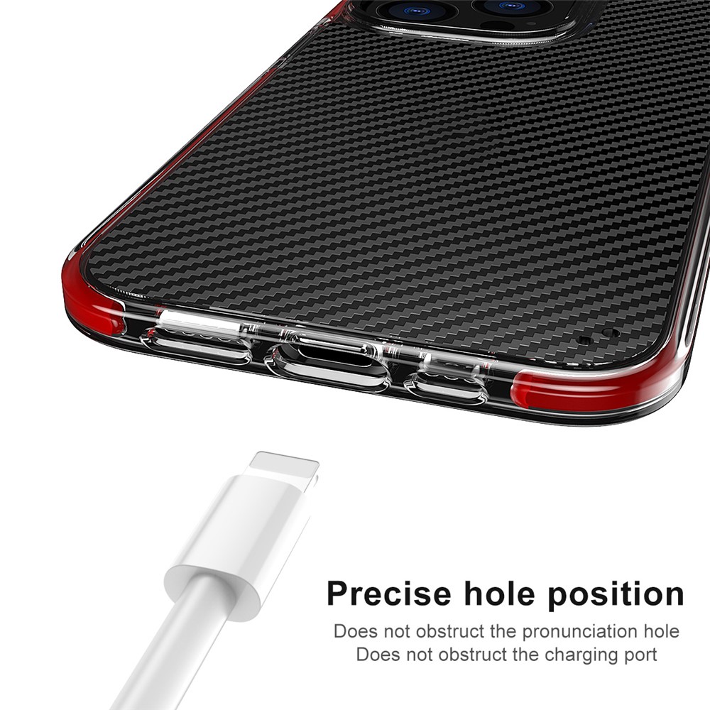 Anti-slip Carbon Fiber Texture Clear Hard PC+Soft TPU Heavy Duty Shockproof Defender Protective Phone Case for iPhone 13 Pro Max 6.7 inch - Red-7