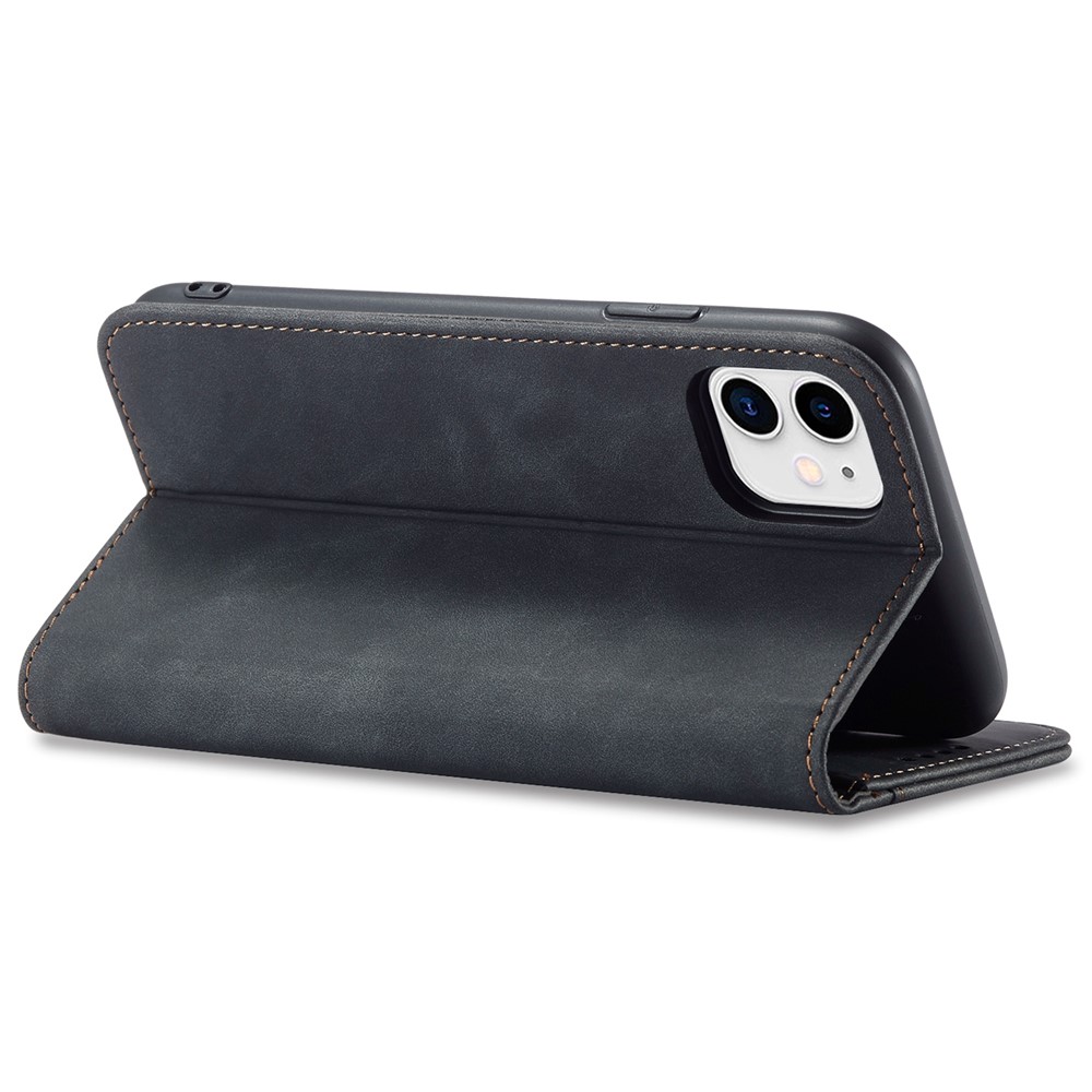 360-degree Protection Anti-drop PU Leather Double Edge-fold Sewing Design Phone Case Cover with Wallet Stand for iPhone 11 6.1 inch - Black-4