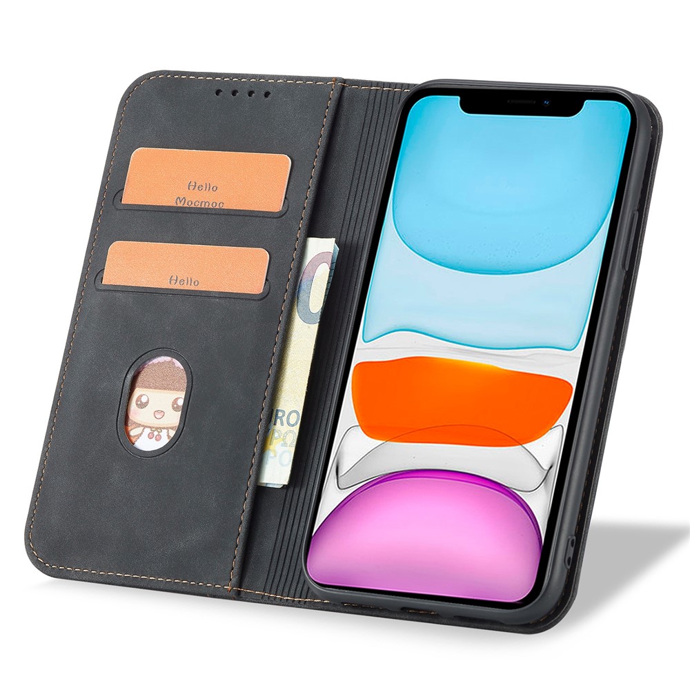 360-degree Protection Anti-drop PU Leather Double Edge-fold Sewing Design Phone Case Cover with Wallet Stand for iPhone 11 6.1 inch - Black-5