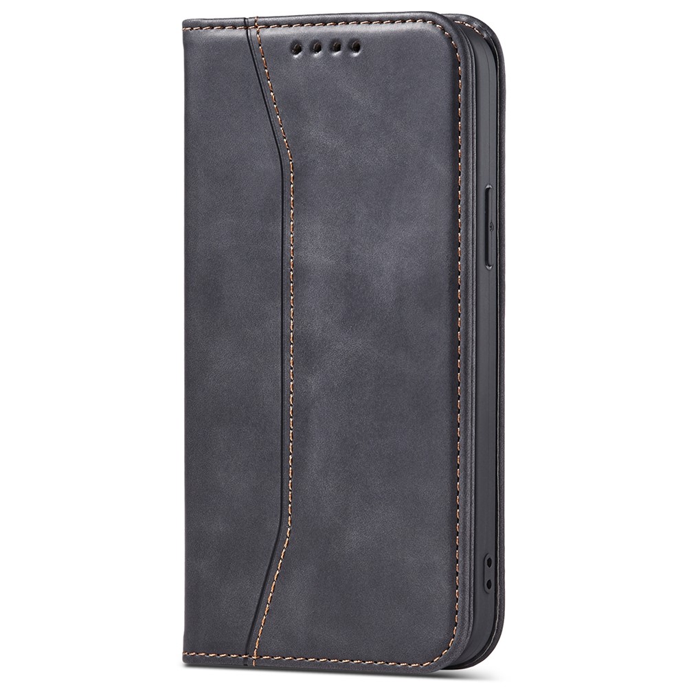 Automatic Closing Well-protected Double Edge-fold Sewing Design PU Leather Mobile Phone Case with Wallet Stand for iPhone 13 Pro Max 6.7 inch - Black-2
