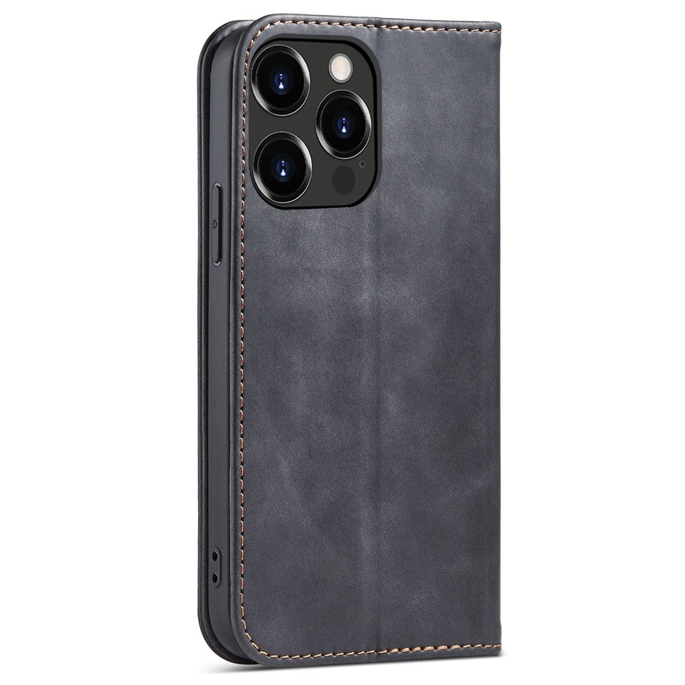 Automatic Closing Well-protected Double Edge-fold Sewing Design PU Leather Mobile Phone Case with Wallet Stand for iPhone 13 Pro Max 6.7 inch - Black-3