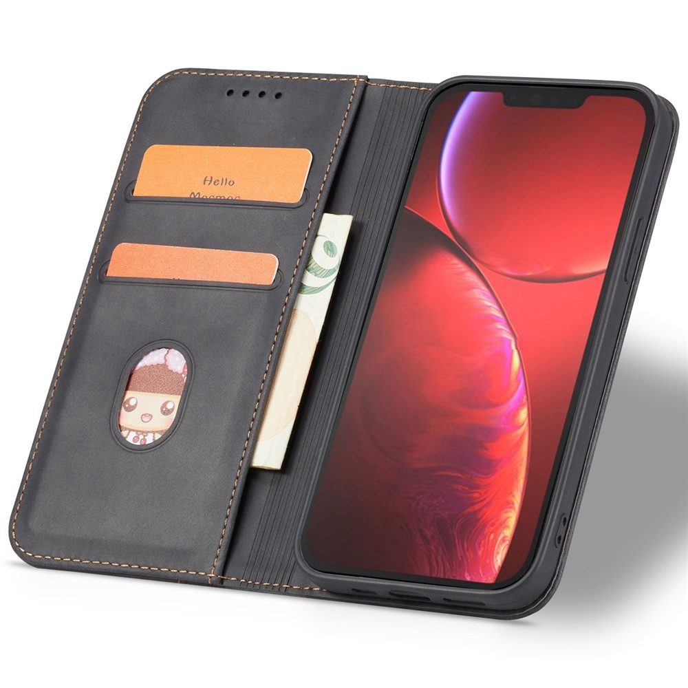 Automatic Closing Well-protected Double Edge-fold Sewing Design PU Leather Mobile Phone Case with Wallet Stand for iPhone 13 Pro Max 6.7 inch - Black-5