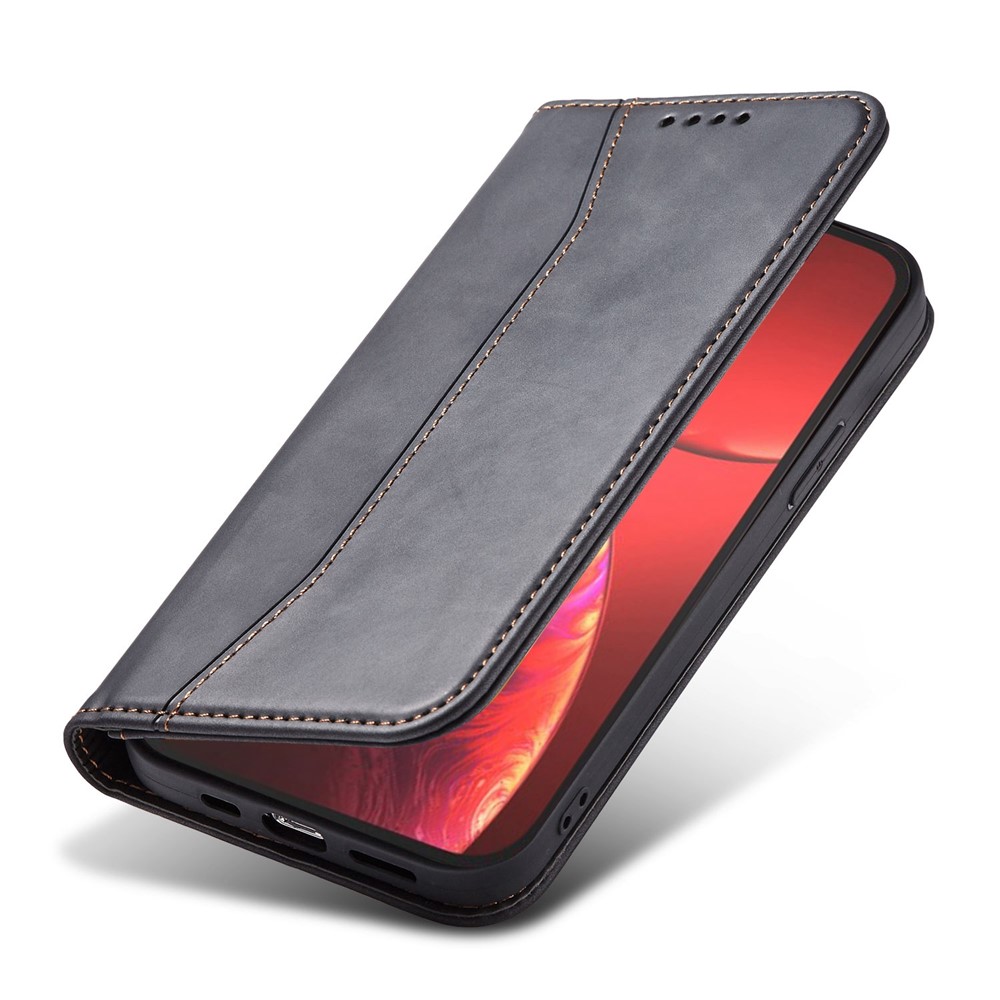 Automatic Closing Well-protected Double Edge-fold Sewing Design PU Leather Mobile Phone Case with Wallet Stand for iPhone 13 Pro Max 6.7 inch - Black-6