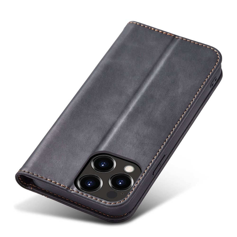 Automatic Closing Well-protected Double Edge-fold Sewing Design PU Leather Mobile Phone Case with Wallet Stand for iPhone 13 Pro Max 6.7 inch - Black-8