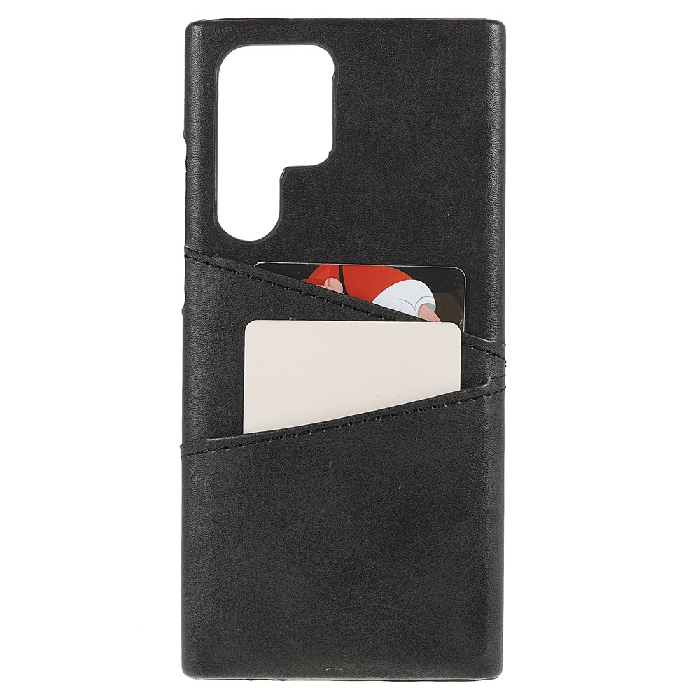 Lightweight Dust-proof Mobile Phone Case PU Leather+PC Back Phone Cover with 2 Card Slots for Samsung Galaxy S22 Ultra 5G - Black-2