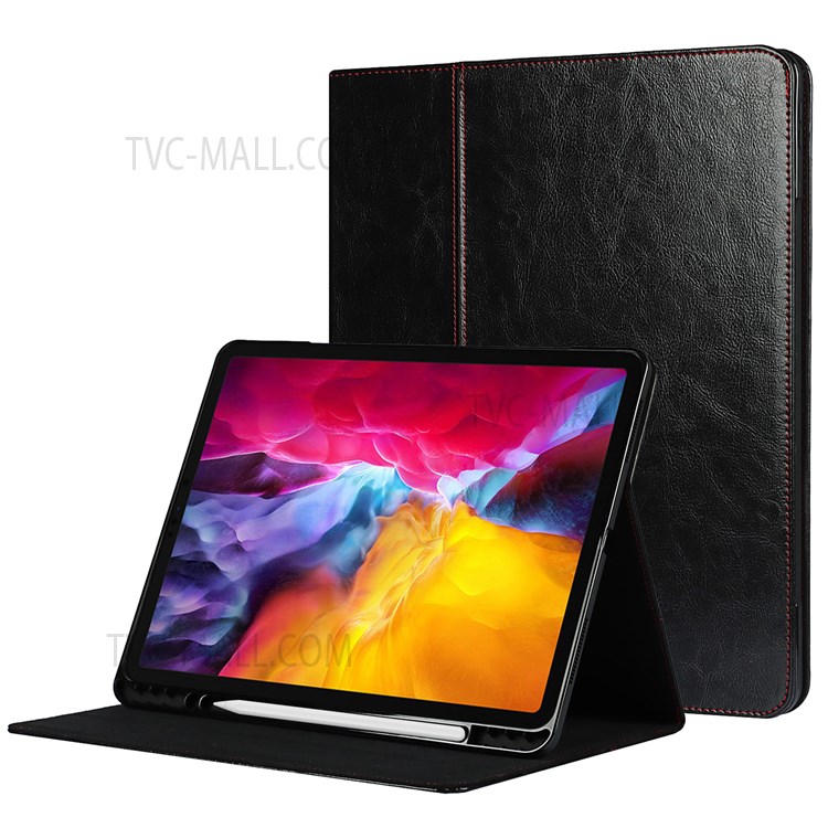 Crazy Horse Texture Genuine Leather Stand Design Drop-proof Wake/Sleep Function Tablet Case for Apple iPad Pro 12.9-inch (2021) - Black-1
