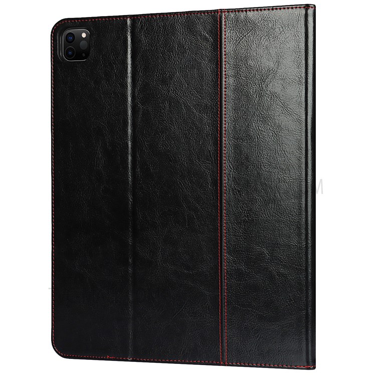 Crazy Horse Texture Genuine Leather Stand Design Drop-proof Wake/Sleep Function Tablet Case for Apple iPad Pro 12.9-inch (2021) - Black-11