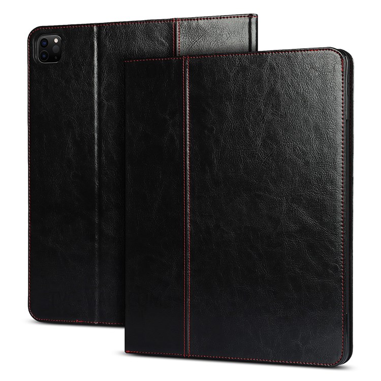 Crazy Horse Texture Genuine Leather Stand Design Drop-proof Wake/Sleep Function Tablet Case for Apple iPad Pro 12.9-inch (2021) - Black-12